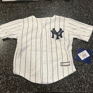 Kids White and Blue Striped Button down Yankees Aaron Judge Shirt